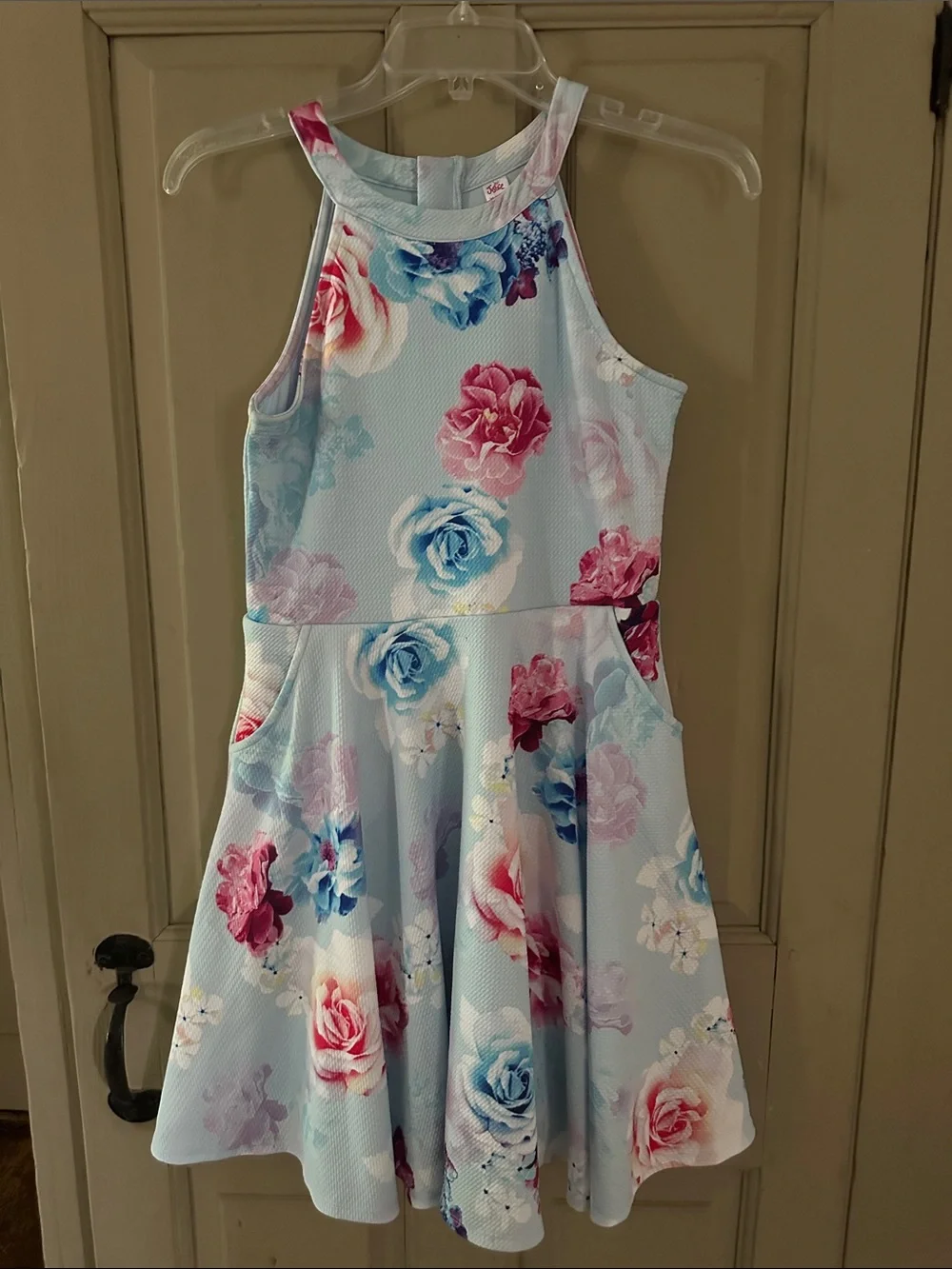Girls Floral Fit-and-Flare Dress in Light Blue